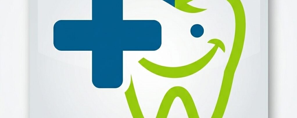Favicon do Blog OdontoSaúde com dente sorridente verde e símbolo médico azul representando saúde bucal.
